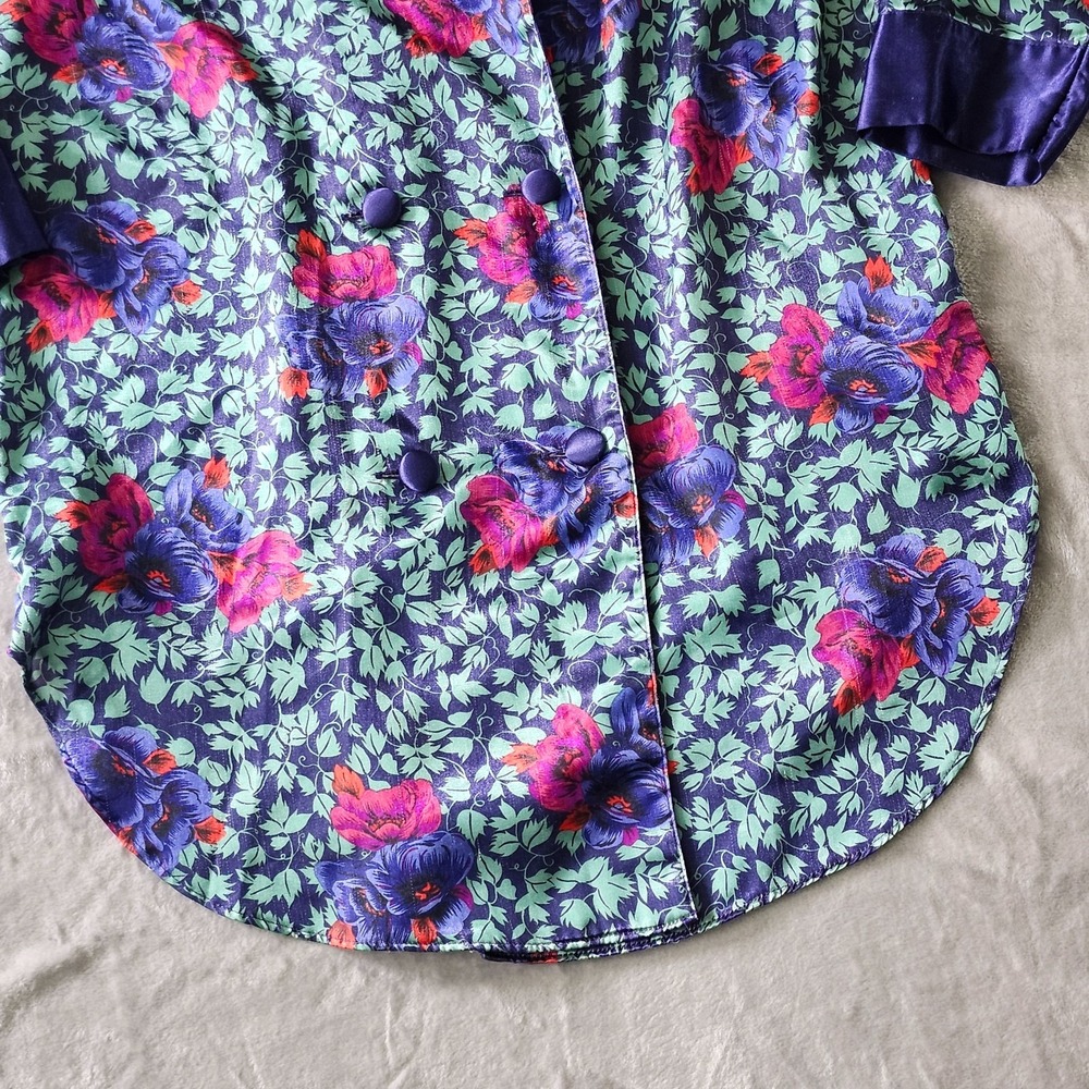 Vintage 1980s Women's Kathryn Pajamas Kimono Size M Floral Purple - Picture 6 of 15